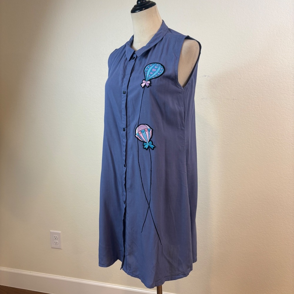 Neeru Kumar Tunic Shirt Dress Womens M Blue Hot Air Balloon Embroidered - Picture 4 of 6